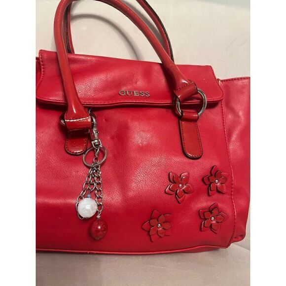Guess Red Top Handle Bag Purse Floral - Picture 2 of 6